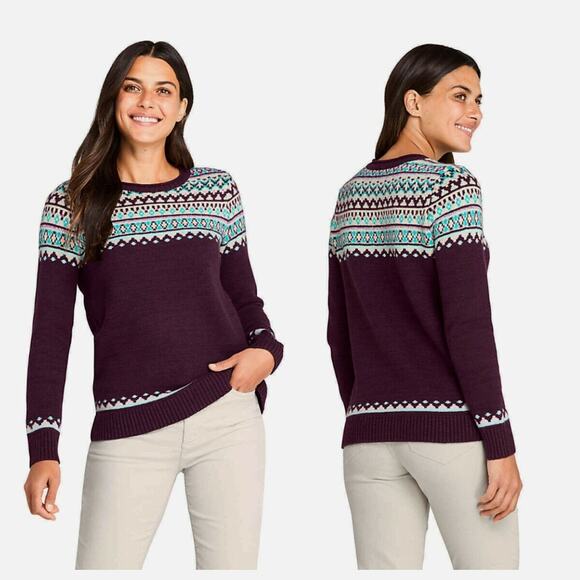 NWOT Lands' End Cotton Wool Blend Fair Isle Sweater Roll Neck Womens Small 6 - 8 - Picture 1 of 5
